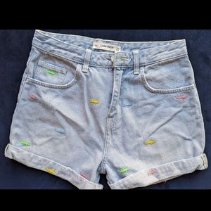 Zara Shark Embroidered Jean Shorts